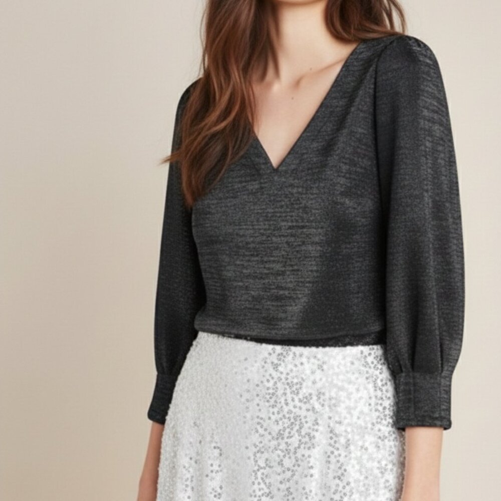 Ro&De (Anthropology) Cassidy Metallic Shimmer V neck Blouse